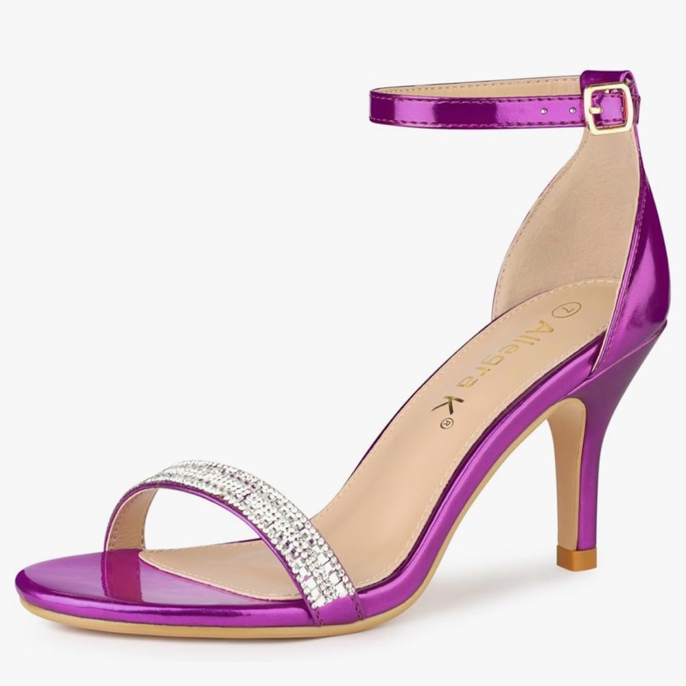 Allegra K Purple Rhinestone Embellished Heels